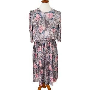 M. C. S Ltd New York Multicolor Pleated Rose Floral Blouson Midi Dress Size 10